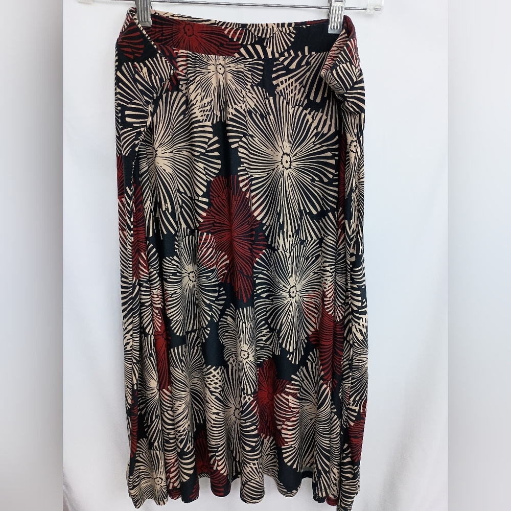 Gilli Boho Black Red Dark Romantic Whimsigoth‎ Geometric Floral Maxi Skirt